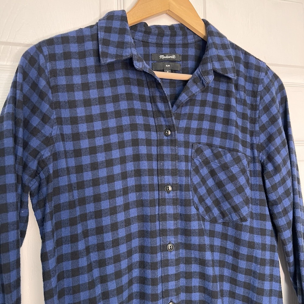 Madewell Shirt Womens Slim Medium Flannel Blue Black Gingham Cabincore Cabincore - Picture 3 of 10